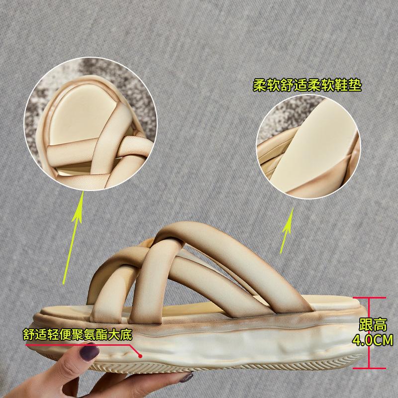 Dissolved bottom spray paint slippers women's outer wear 2025 summer new thick-soled cross beach shoes women's casual fashion women's shoes