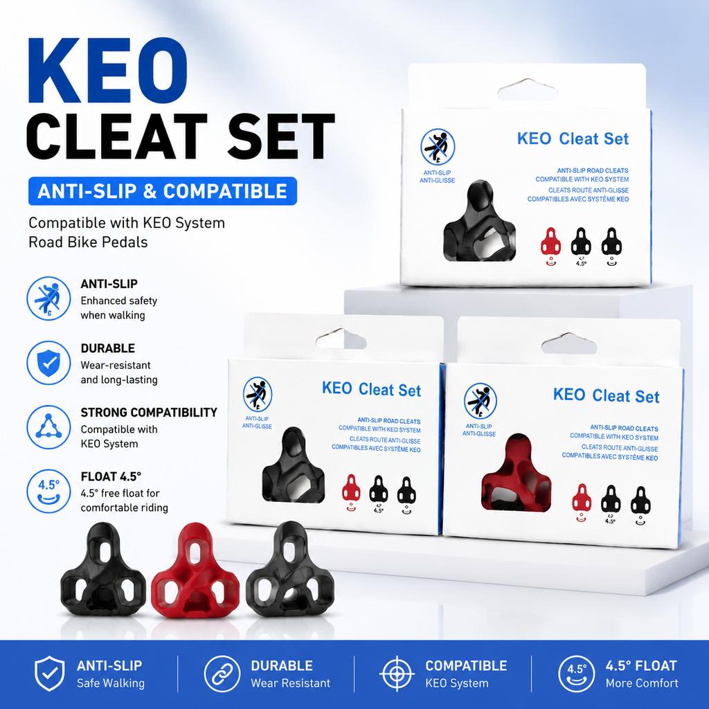 Road Bike Cleats Compatible with LOOK KEO Pedals 0/4.5/9 Degree Float Self Lock Shoe Cleats Cycling Replacement Lock Chip for LO 6