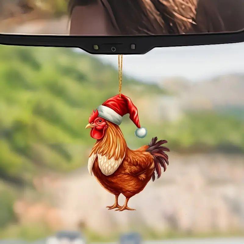 Unique Acrylic Rooster Christmas Tree Pendant Showcases Playful Cartoon Style Perfect For Festive Decoration