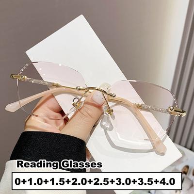 2025 Luksusowe okulary do czytania dla kobiet mężczyzn pań antyodblaskowe bezramkowe do dali okulary modne retro plus dioptrie presbiopia