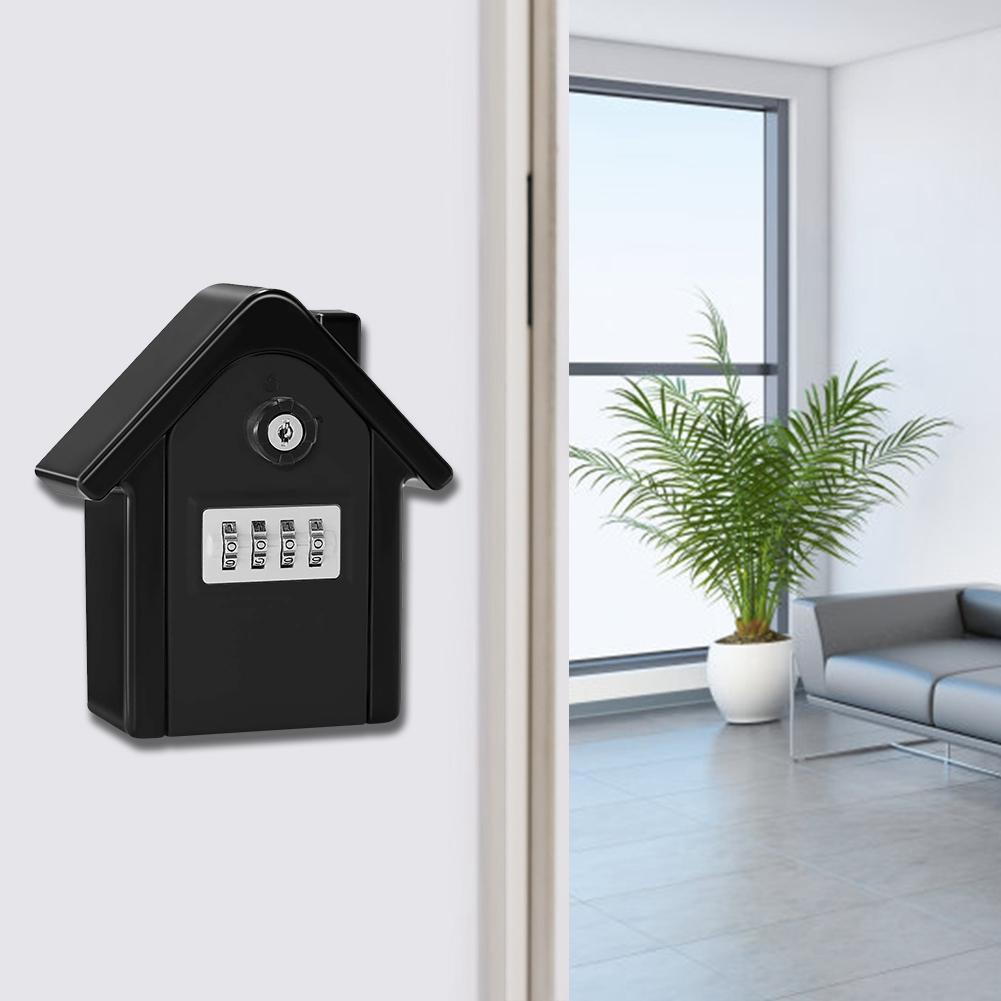WallHanging Zinc Alloy AntiThief 4Digit Password Key Storage Box Kit for Home Factory Office(Black )