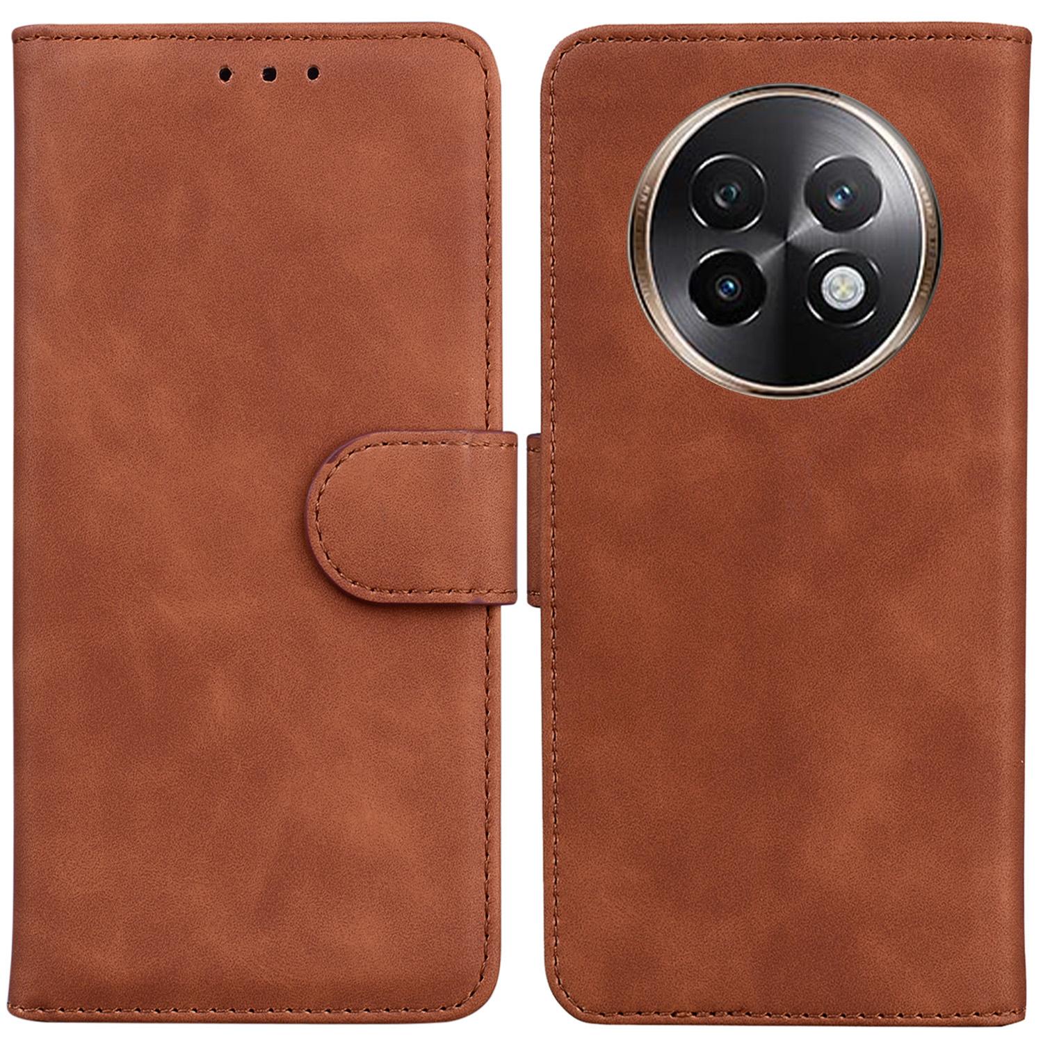 

For Realme 13+ 5G Case Solid Color Leather Wallet Phone Cover Brown