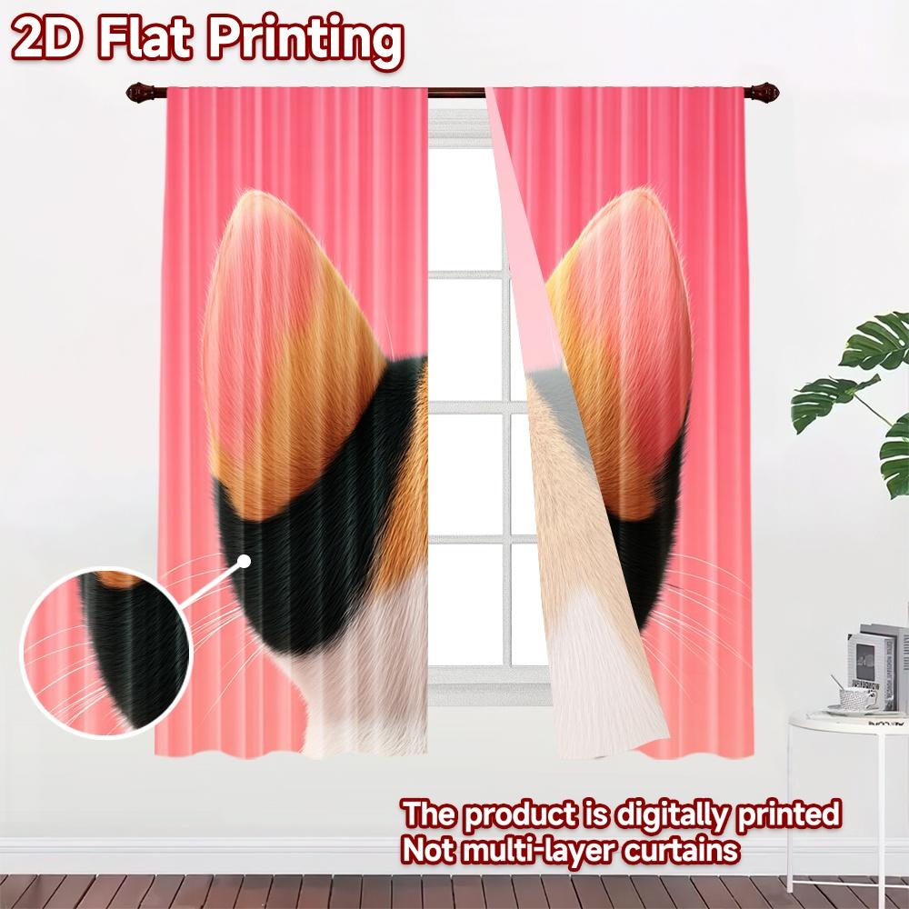 2D flat printing 2pcs Curtains Calico Cat Portrait Green Eyes Digital Printed Polyester Drapes Party Decorations for Door Wall