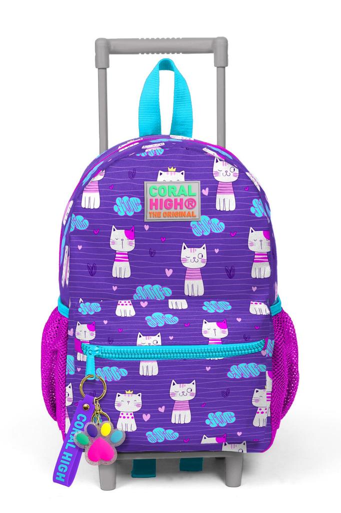 Minik Yuva Çekçekli Sırt Çantası Mor Pembe Kedi Desenli İki Bölmeli 24002