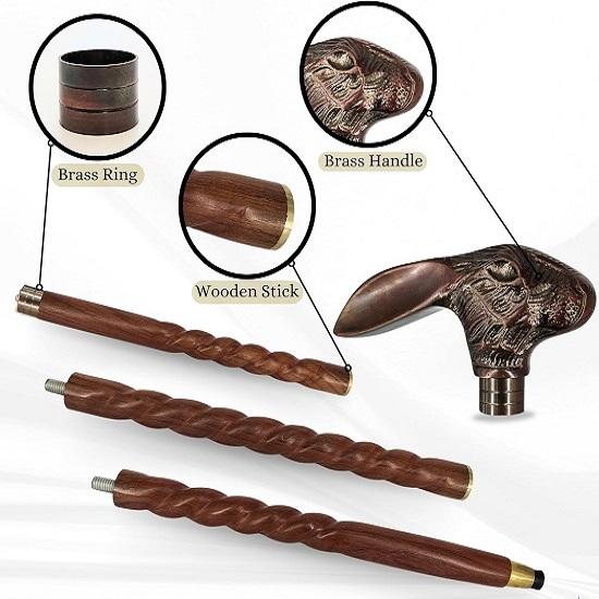 Decorative Walking Cane  Brass Handle Walking Stick Folding Design, 36 Inch Size, and Natural Wood Craftsmanship for Sone World Style and Comfort