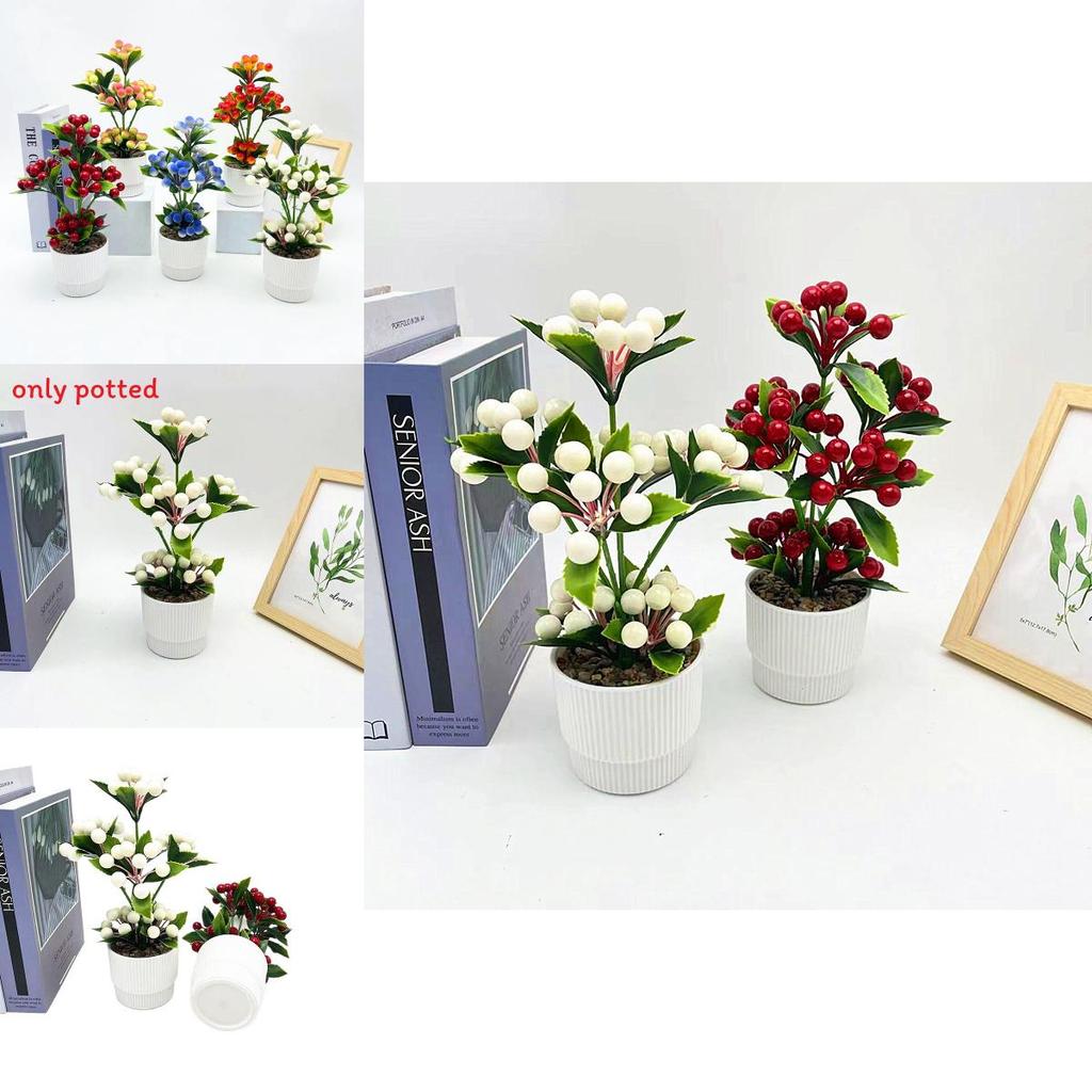 Simulated Berry Potted Plant Artificial Green Plant With Stone Decoration For Home And Event Styling
