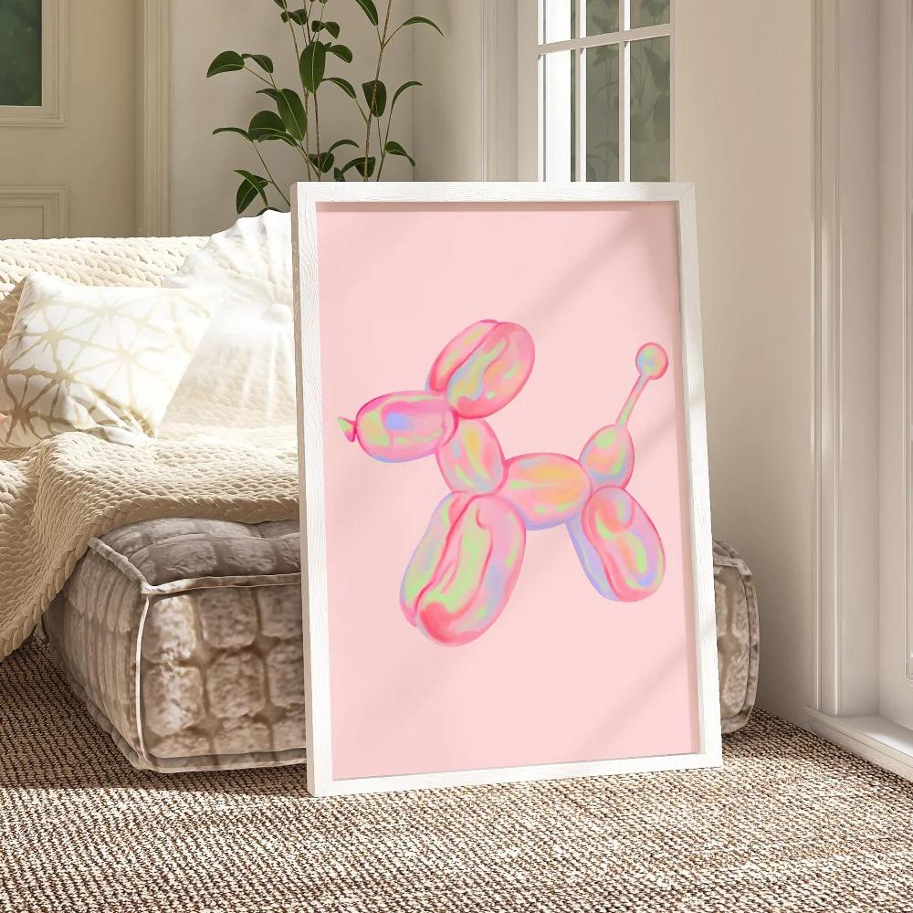 Poster Stampabile Arte Murale Cane Palloncino Rosa Poster Preppy per Decorazione Camera da Letto Poster per Adolescenti per Stanza Dormitorio Poster con Stampa di Cane Appartamento Universitario