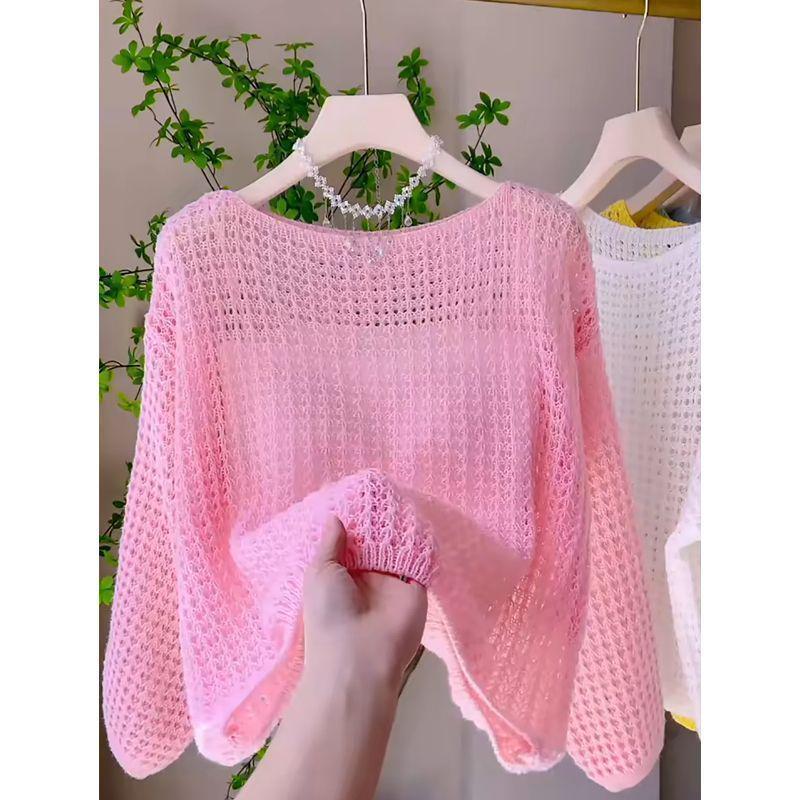 Women's Lightweight Sheer Knit Cardigan - Loose Fit, Long Sleeve, Sun Protection for Spring/Summer