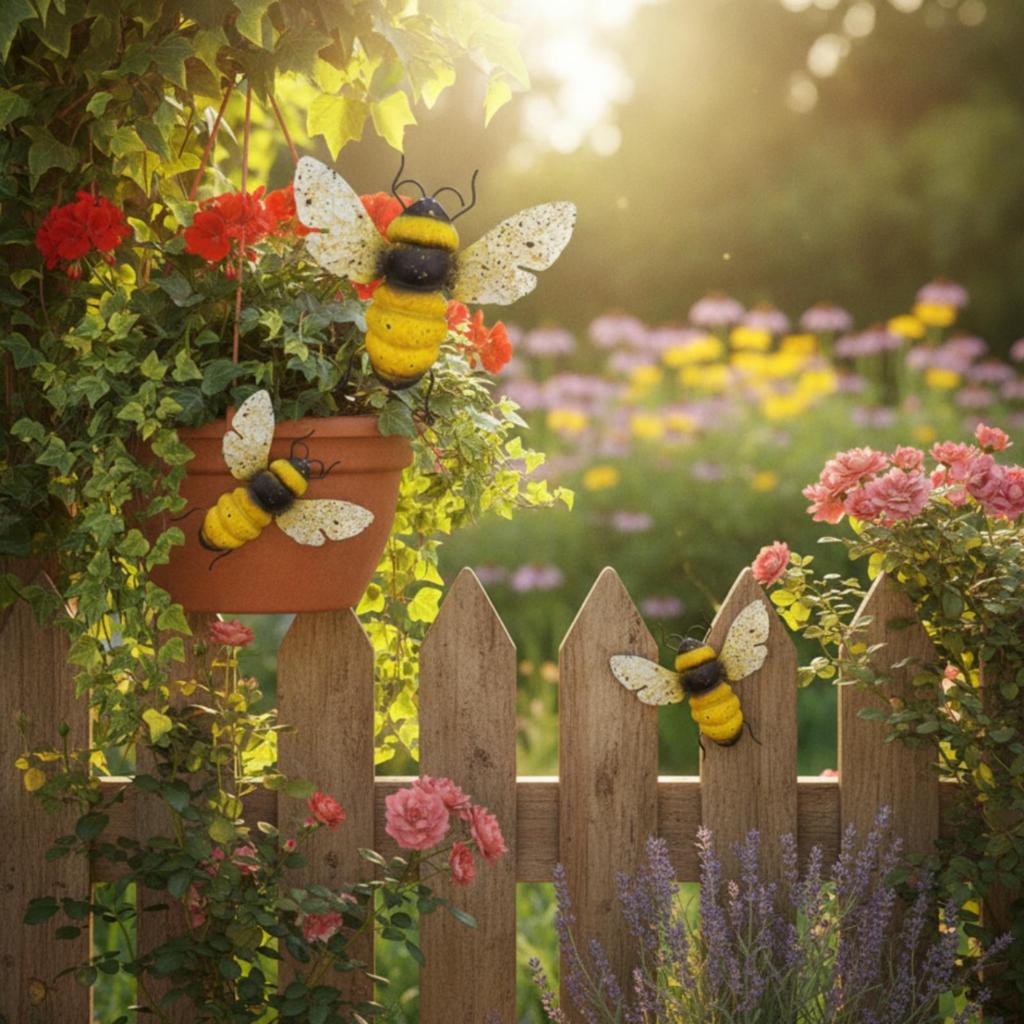 2 Pieces Honeybee Wall Decor 3D Bee Handcrafted for Patio, Fence