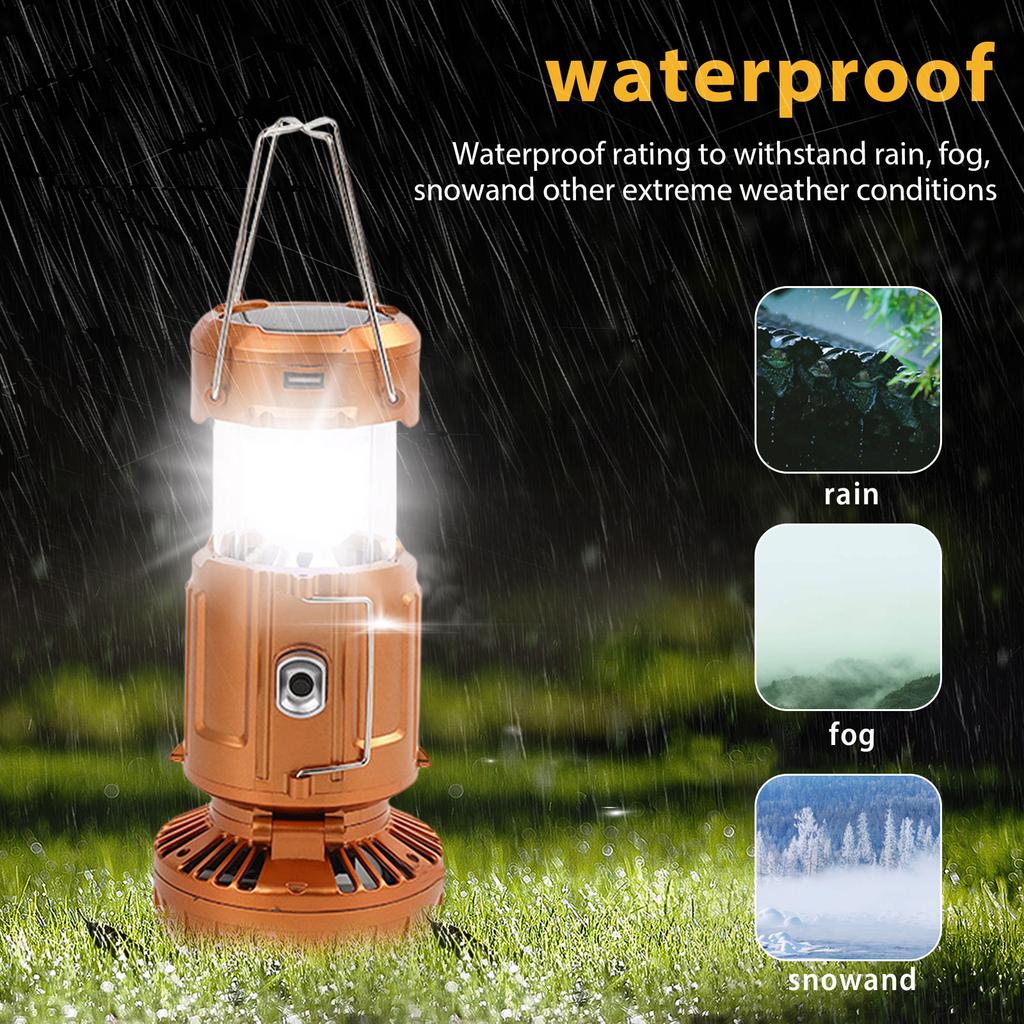 Foldable Portable Lantern Fan Solar/Rechargeable/Battery Powered 1500mAh LED Lantern Handheld Fan Power Bank for Outdoor Hiking