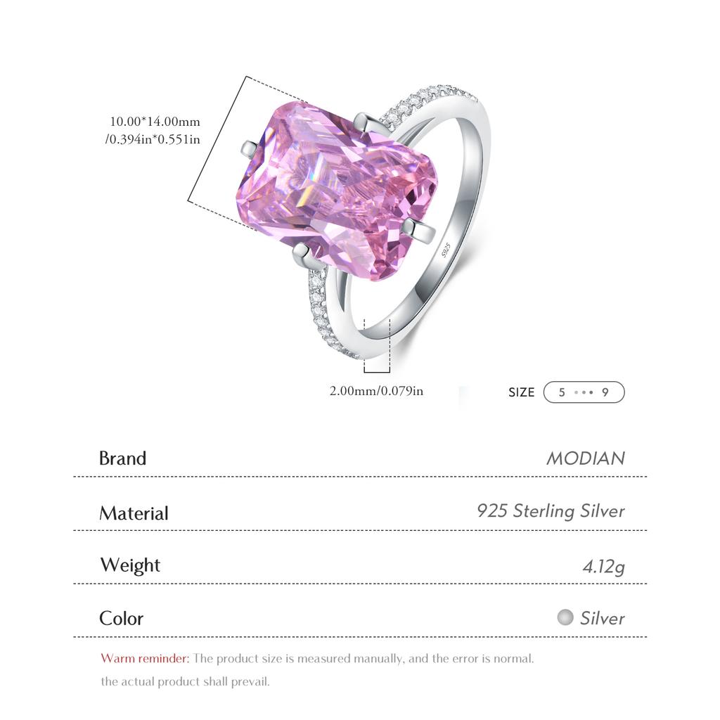 Modian 100% 925 Silver Luxury Rings Fashion Pink Crystal Party Rings For Women Engagement Jewelry Couples Gift