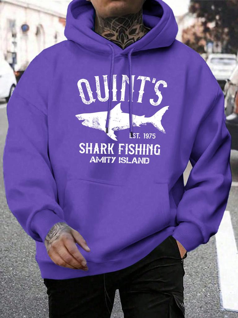 Quint'S Shark Fishing Amity Island Print Men Hoody Autumn Fleece Hoodies Hip Hop Loose Streetwear All-Match Comfortable Clothing