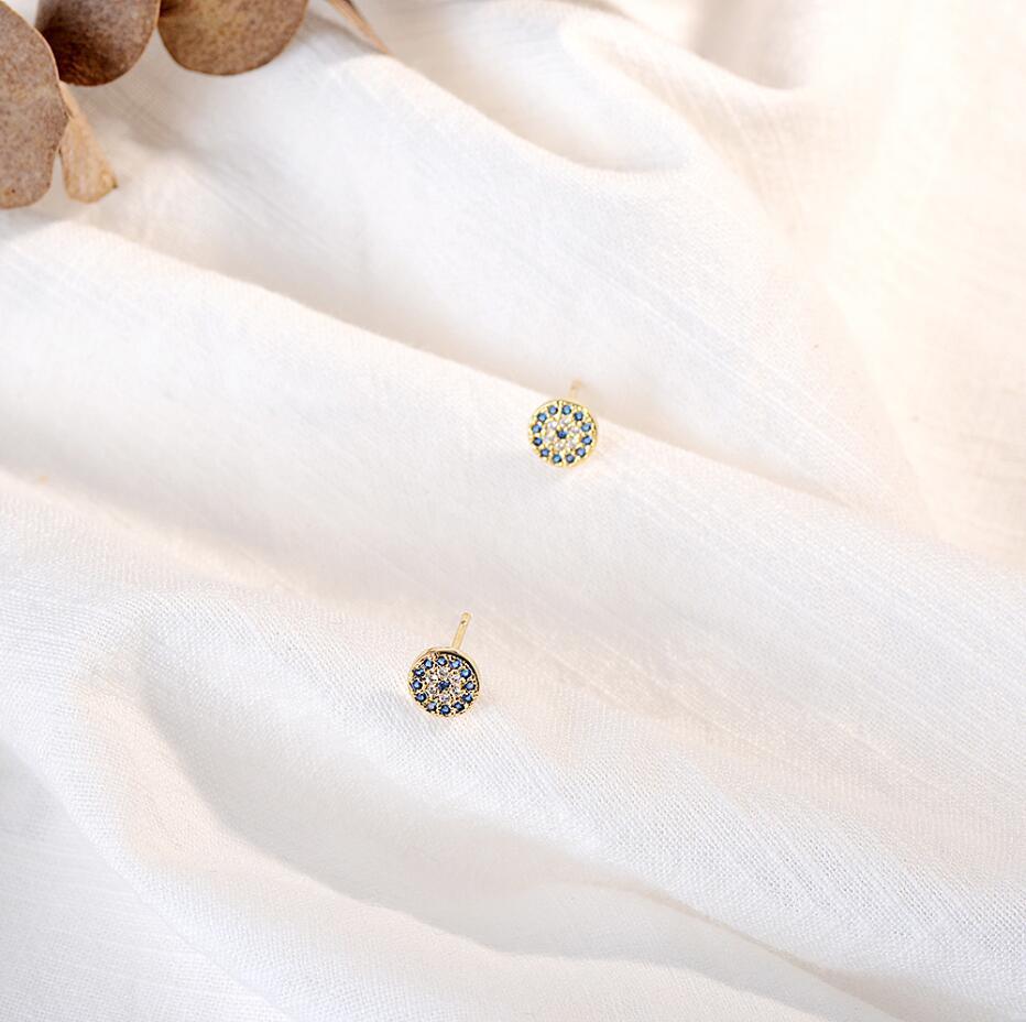 Charms Rein Sterling Für Frauen Farbe Ohrringe Zirkon Kristall Glücklich Truthahn Böses Auge Winzig Steckerohrringe Roségoldfarben Schmuck Trendiger Stecker
