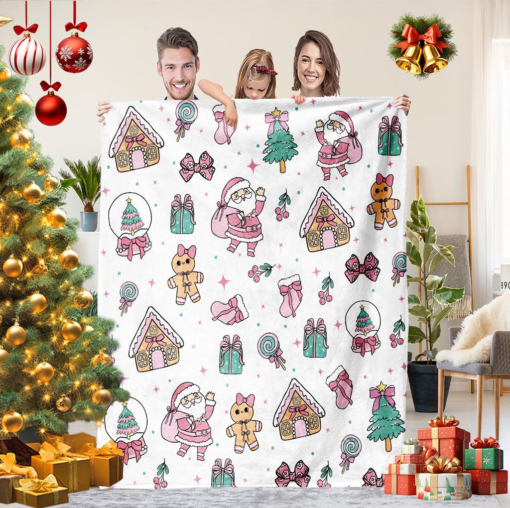 Christmas Cartoon Series Printed Blanket for Sofa Travel Camping Living Room Office Conditioning Blanket for All Seasons Gifts