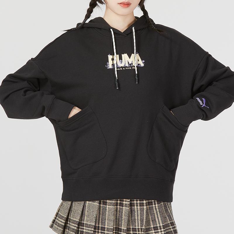 Puma Letter Pattern Printed Casual Hoodie Women Hoodies Black 539960-01