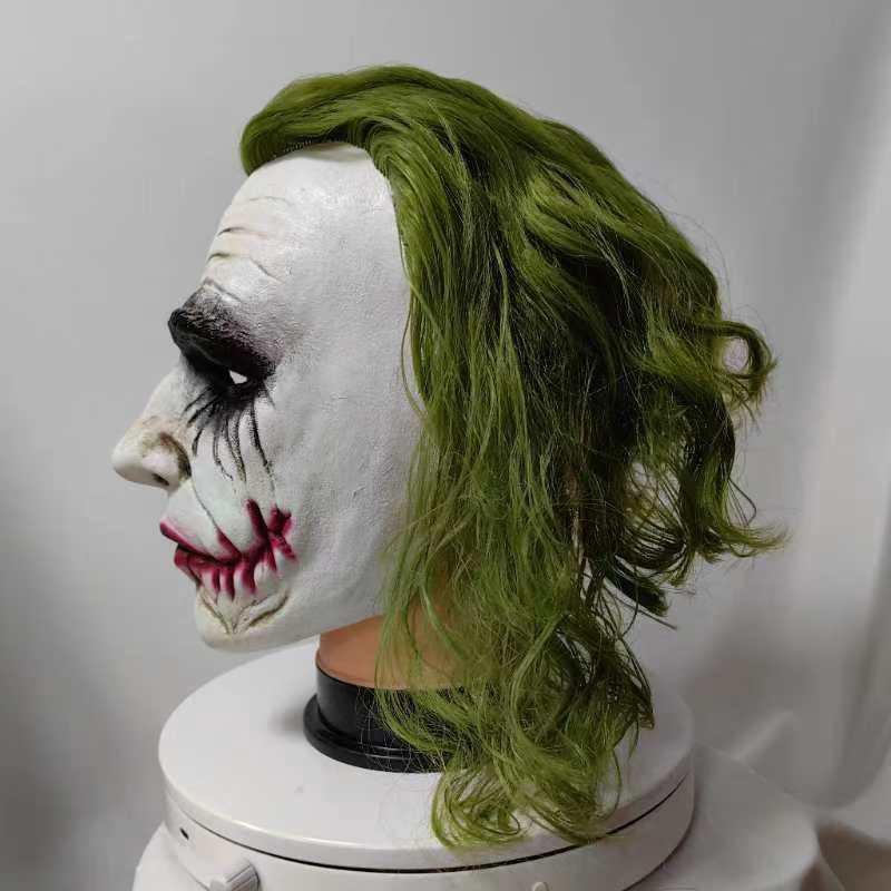 Clown Latex Mask Heath Ledger Dark Knight Batman DC Joker Hairpiece Halloween Cosplay