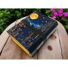 Moon phase Forest Leather Journal with Key | Moonlit Witchy Grimoire | Deckle Paper Book of Shadows | Gift for Her/Him