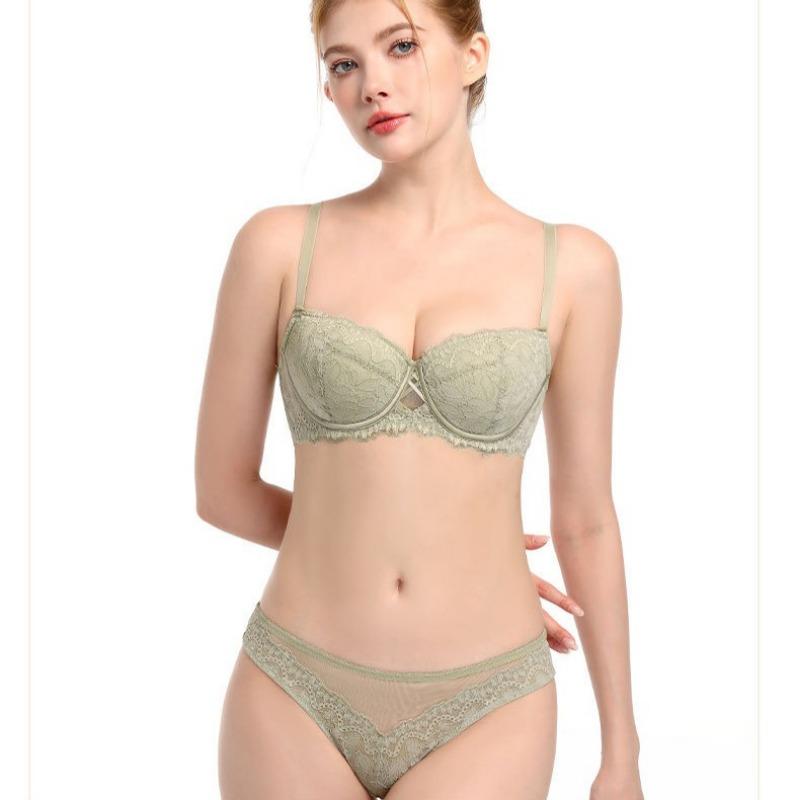 Sexy Half-cup Lace Suit for Small Chest, Non-empty Cup Underwear for Women, Gathered Anti-sagging Bra