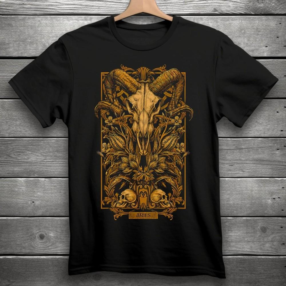 Aries Zodiac Sign Goth Skull Unisex Black TShirt S3XL Unisex T-Shirt M