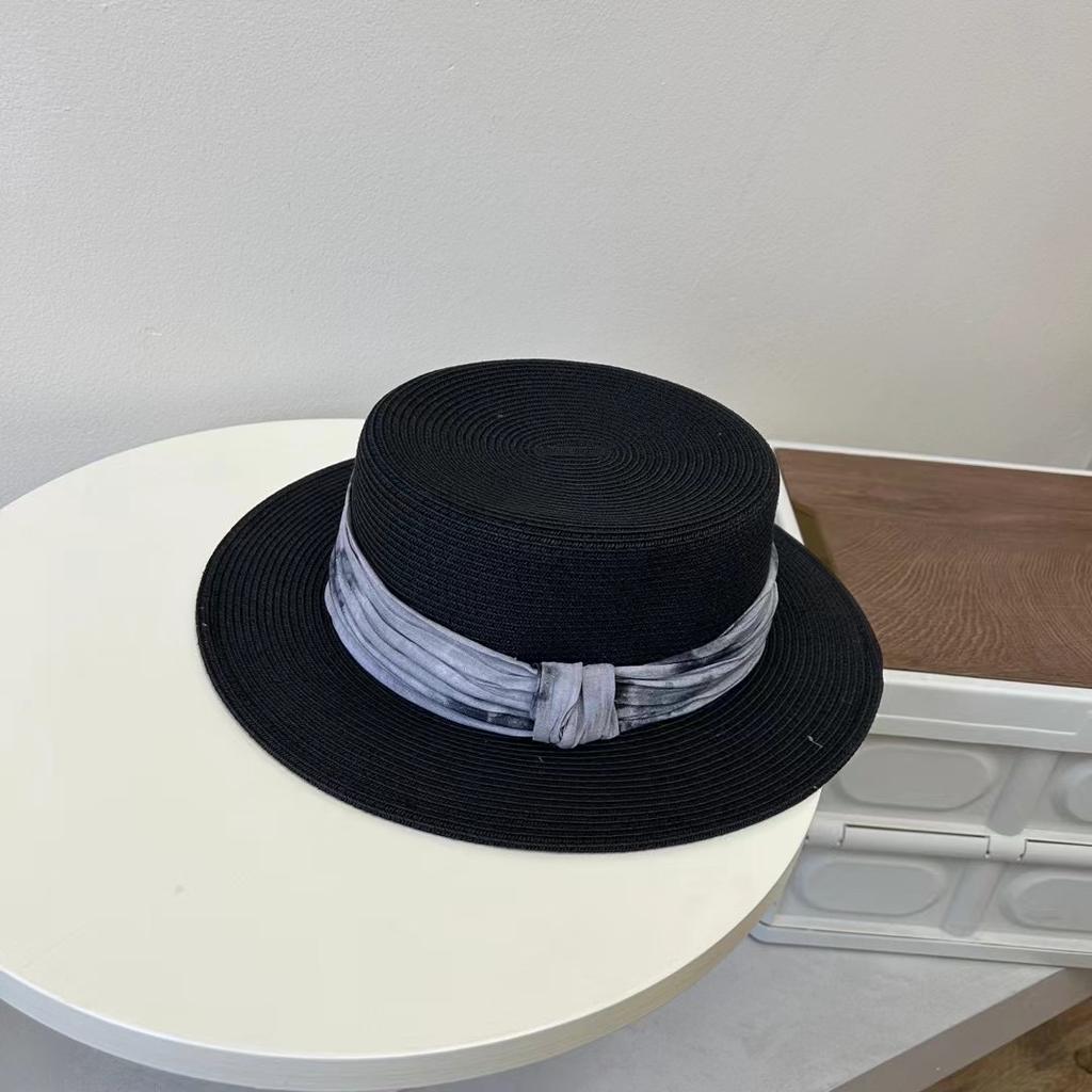 Summer decorative flat-top straw hat women's travel seaside vacation sunshade top hat temperament elegant sunscreen sun hat
