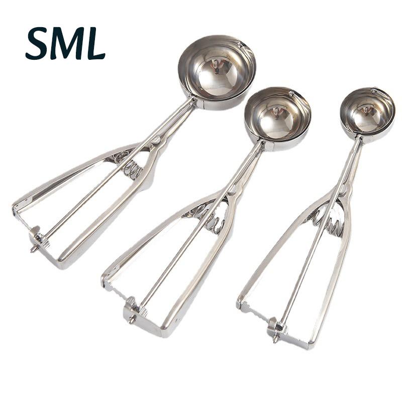 1/3pc Multi-Size Ice Cream Scoop with Spring Handle Dessert Shop Ice Cream Scooping Tool Stainless Steel Home Ball Potato Scoop