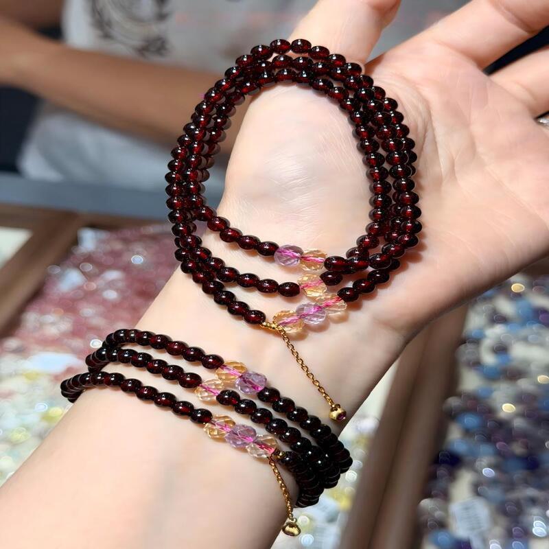 Natural Garnet Citrine Multi-Layer Beaded Bracelet Women Boho Chic Style 5mm Round Gemstone Stackable Jewelry SL0241 Garnet 5mm