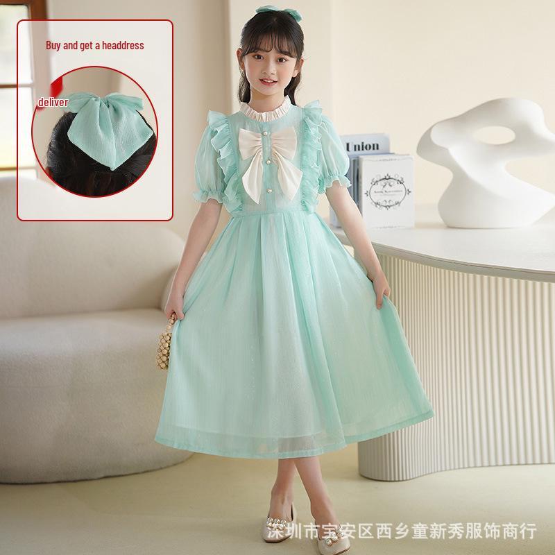 Girls' Korean Style Short Sleeve Chiffon Princess Dress