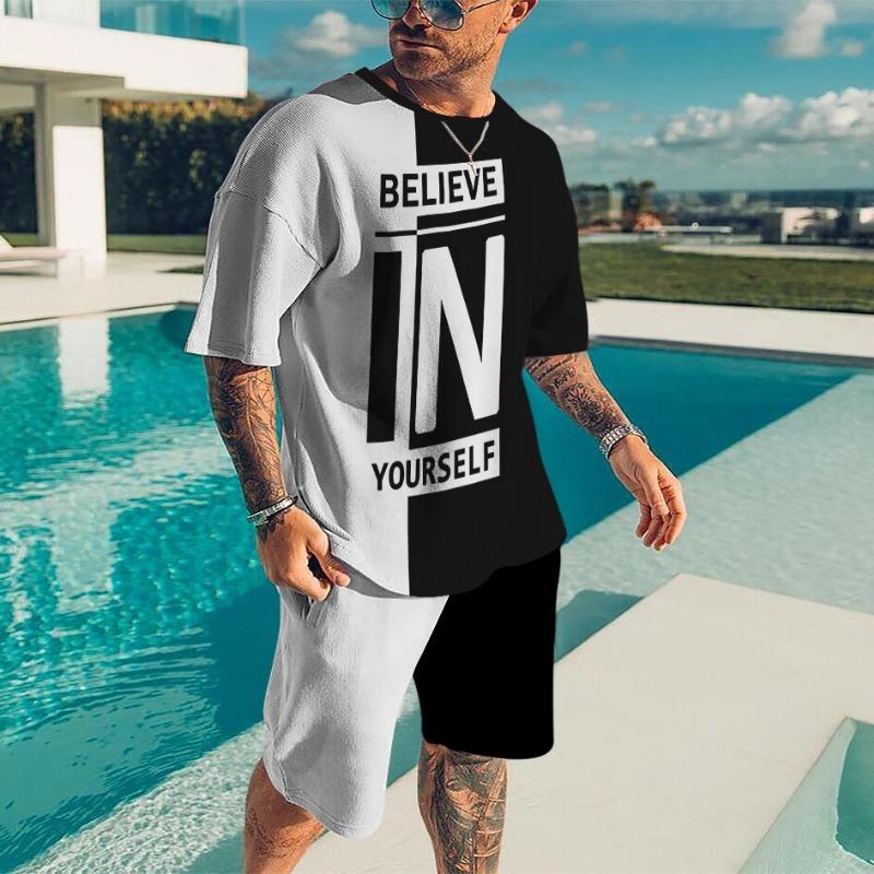 Fashionable 3D Printed Sports Shorts Set for Men Summer Casual Loose Fit T-Shirt And Shorts Beachwear round Neck Short Sleeve