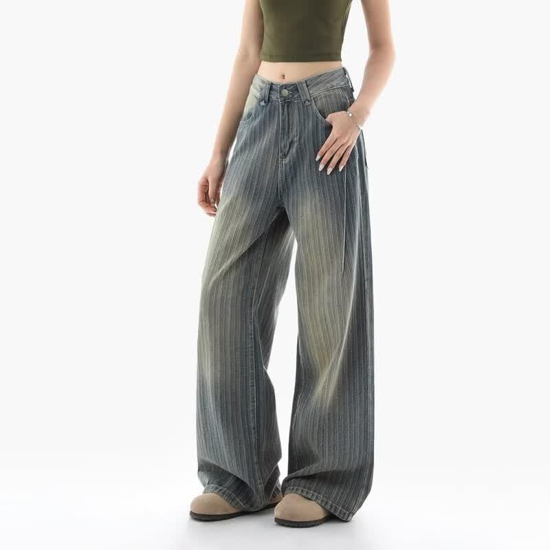 ICH MODE Women s Retro Loose Wide-Leg Denim Jeans M