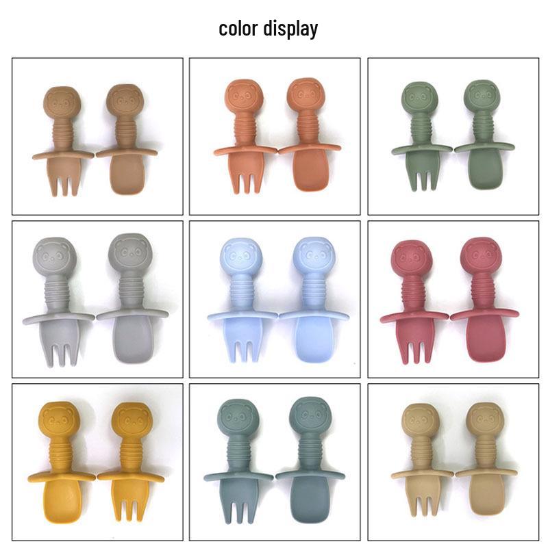 Мультяшний ведмедик Силіконовий набір виделки та ложки для тренування їжі дітей