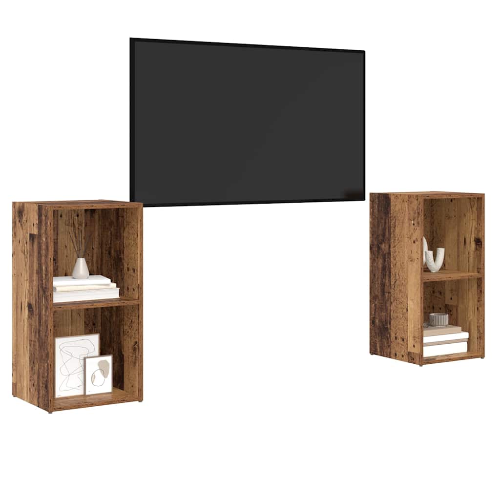 TV Cabinet Set 2 pcs Reclaimed Wood Look 72 x 35 x 36.5 cm Engineered Wood