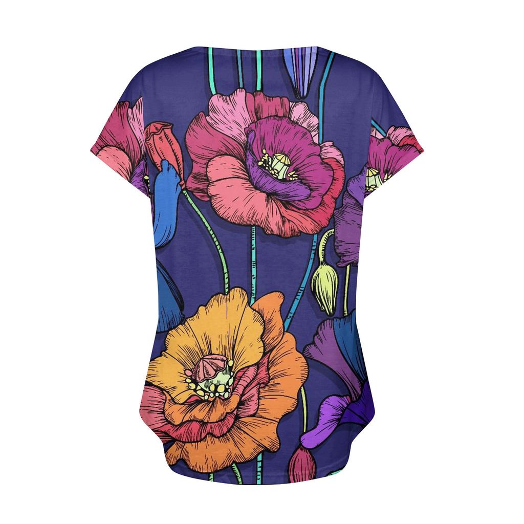 Summer Tops For Women Floral Pattern For Women V-Neck Short Sleeve Comfy Womens Tops Oversized Tshirts