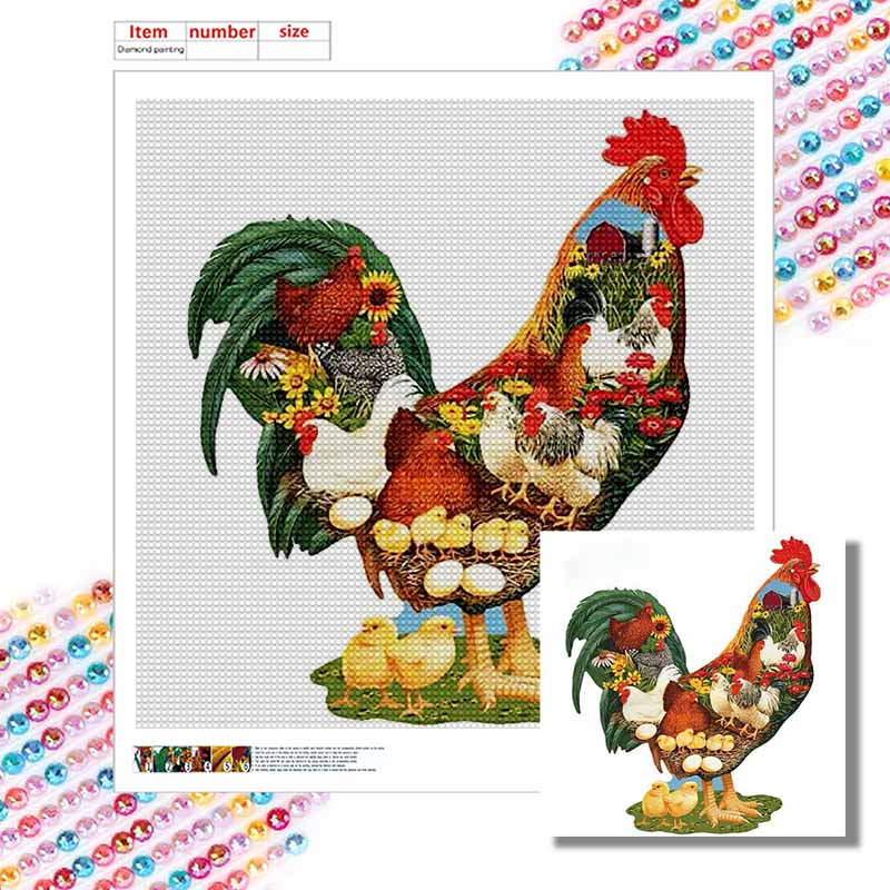 New Arrival 5D DIY Full Circle Diamond Painting "Rooster" Embroidery Cross Stitch Home Decor Gift