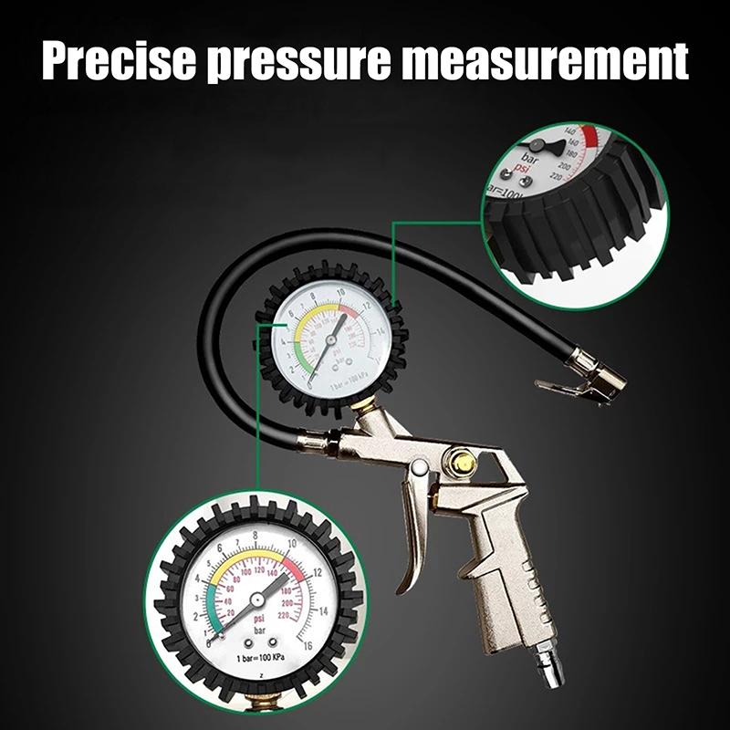 220Psi Car Motorcycle Multifunctional Tire Air Pressure Monitoring Gauge Tester Air Compressor Dial Meter Inflator Pump Tools