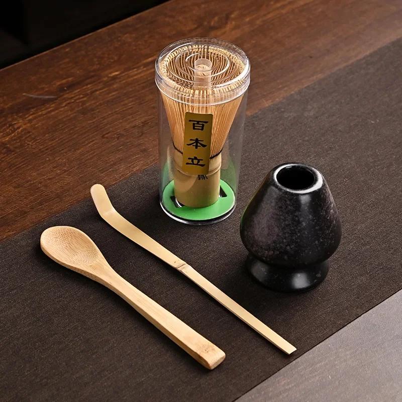 4 IN 1 Bamboo Matcha Powder Whisk Teaspoon Ceramic Bowl Tranditional Tea Matcha Whisk (Chasen)Sets Home Tea-making Accessories