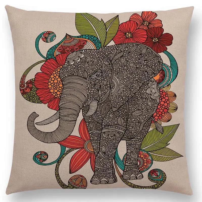 Hinduism Style Cushion Cover Mandalas Floral Animals Flower Deer Elephant Whale Bee Pig Pangolin Squirrel Frog Sofa Pillow Case