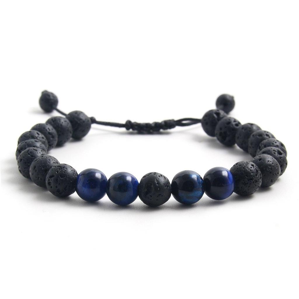 Unisex Tiger Eye & Volcanic Stone Adjustable Bracelet - Fashionable and Versatile