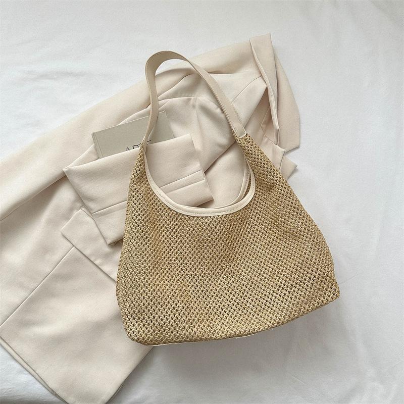 Retro Woven Tote Bags for Women Grass Woven Tote Bag Armpit Bags Large Capacity Single Shoulder Bag Beach Bag Handbags