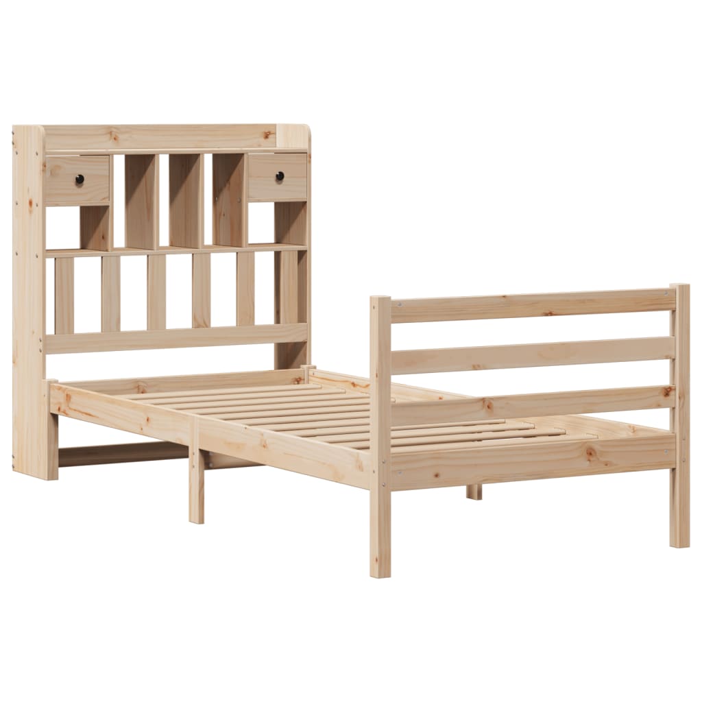 Solid Wood Bed with Shelf Without Mattress 100x200 Cm Pine