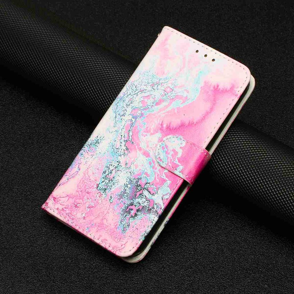 Pink Seawater Pattern Shockproof Card Slots PU Leather Wallet Case for iPhone,Samsung,Huawei,Xiaomi,Moto,Tecno,Google,Nokia,Oppo,ZTE,Blackview..