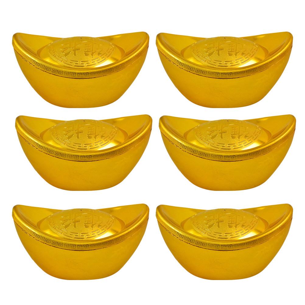 

6Pcs Artificial Gold Ingot Plastic Desktop Decor Premium Material New Year Festival Ornament Home Office Decoration Props 9X5.5X5CM