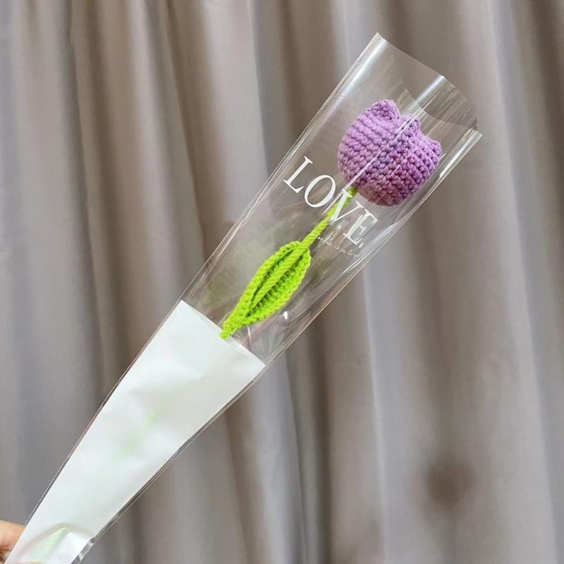 Crochet Tulip Flower Handwoven Flowers DIY Art Crafts Party Decoration for Wedding Birthday Party Background Decoration
