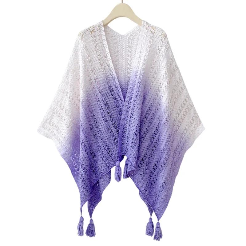 Poncho Chinese Ethnic Charm Su Qipao Shawl Outer Decoration Women'S Travel Outfit Gradually Changing Color Cloak Cape Shawl P5