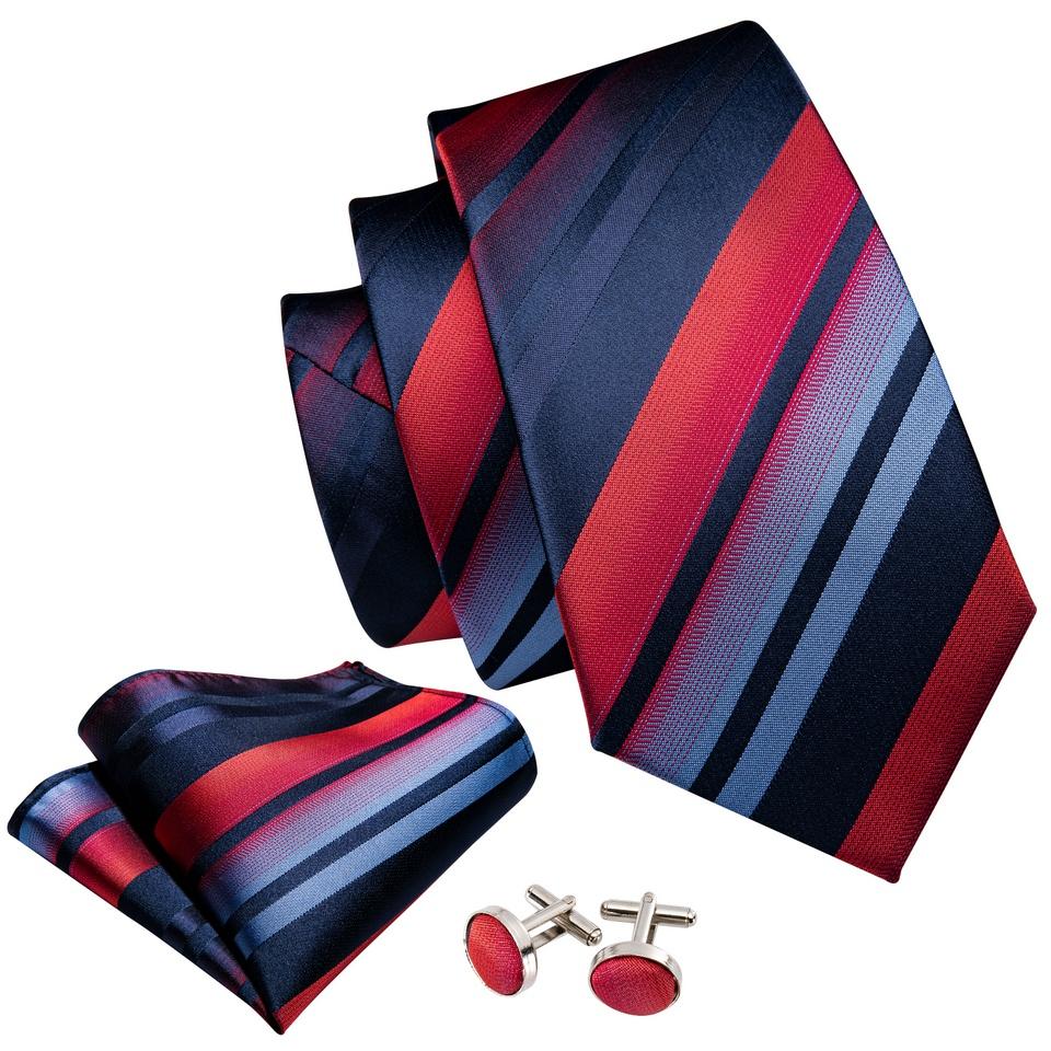 Barry.Wang Brooch Pin with Tie for Men Red Necktie Handkerchief Cufflinks Set