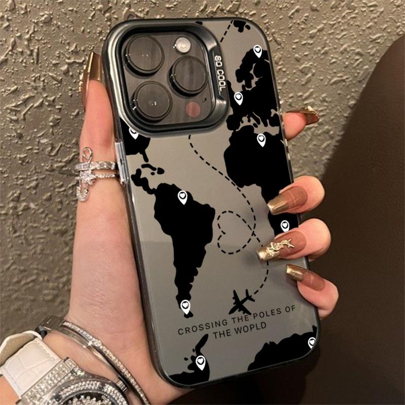 

World Map Travel Pin Heart Route Black Phone Case for iPhone 17 16 15 14 13 12 11 16ESeries Pro Max Plus Double Layer Protection iphone 13