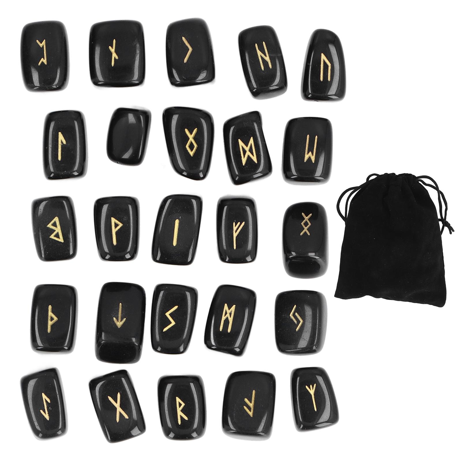 Igeteck Rune Stones Ancient Rune Fine Workmanship Stylish Appearance Obsidian Material Runes Set