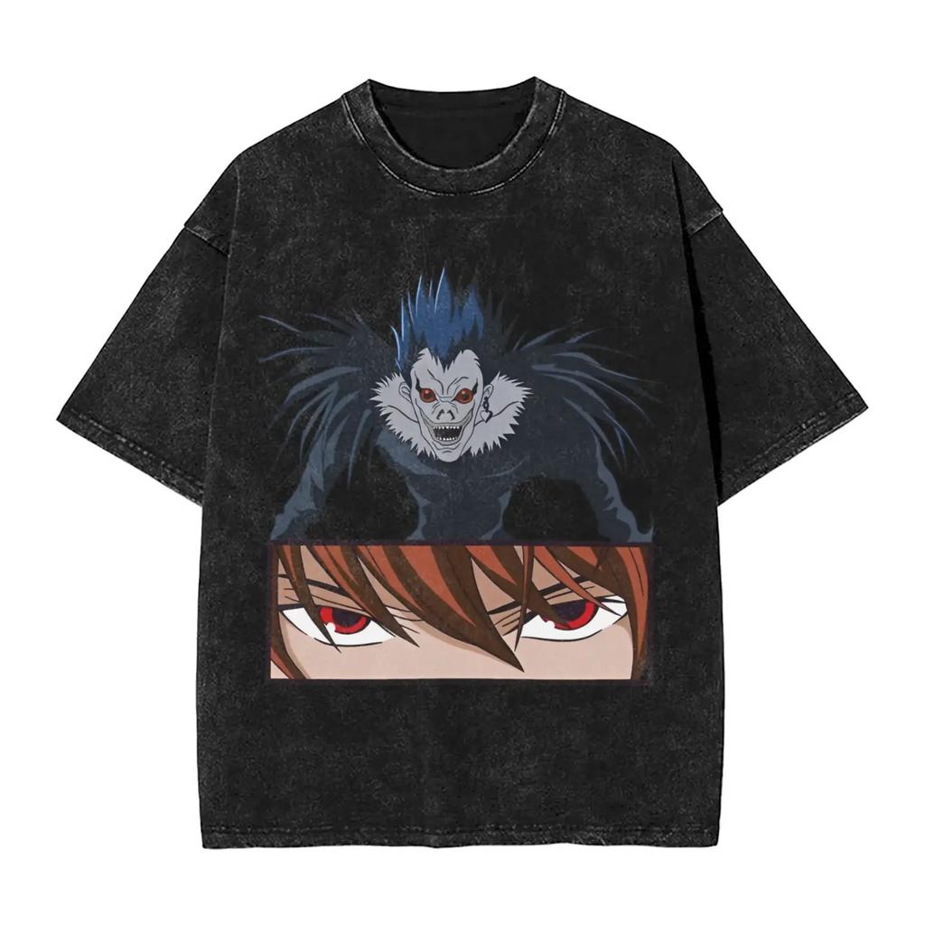 L Lawliet Graphic Print T-Shirts Manga DEATH NOTE T Shirts Washed Oversize Tshirt Short Sleeve Cotton Tee Casual Loose Clothes
