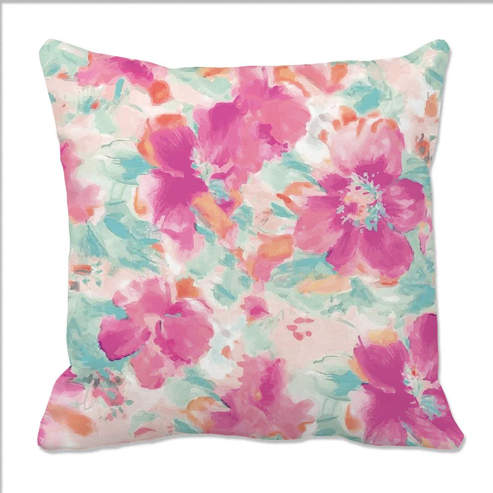 Spring and Summer Floral Contrasting Color Flower Pillow Case Digital Printed Pillow Home Romantic Decoration Sofa Backrest