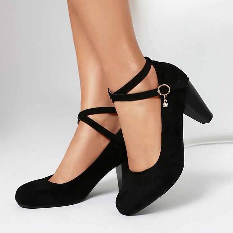 Large size  shoes summer new matte high heels buckle shallow mouth round head wedge heel single shoes  shoes