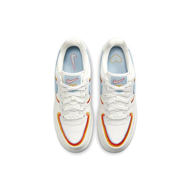 Nike Air Force 1 Low Sail Denim Swoosh Women Sneakers Cream Light-Armory-Blue Chili-Red DJ4655-133